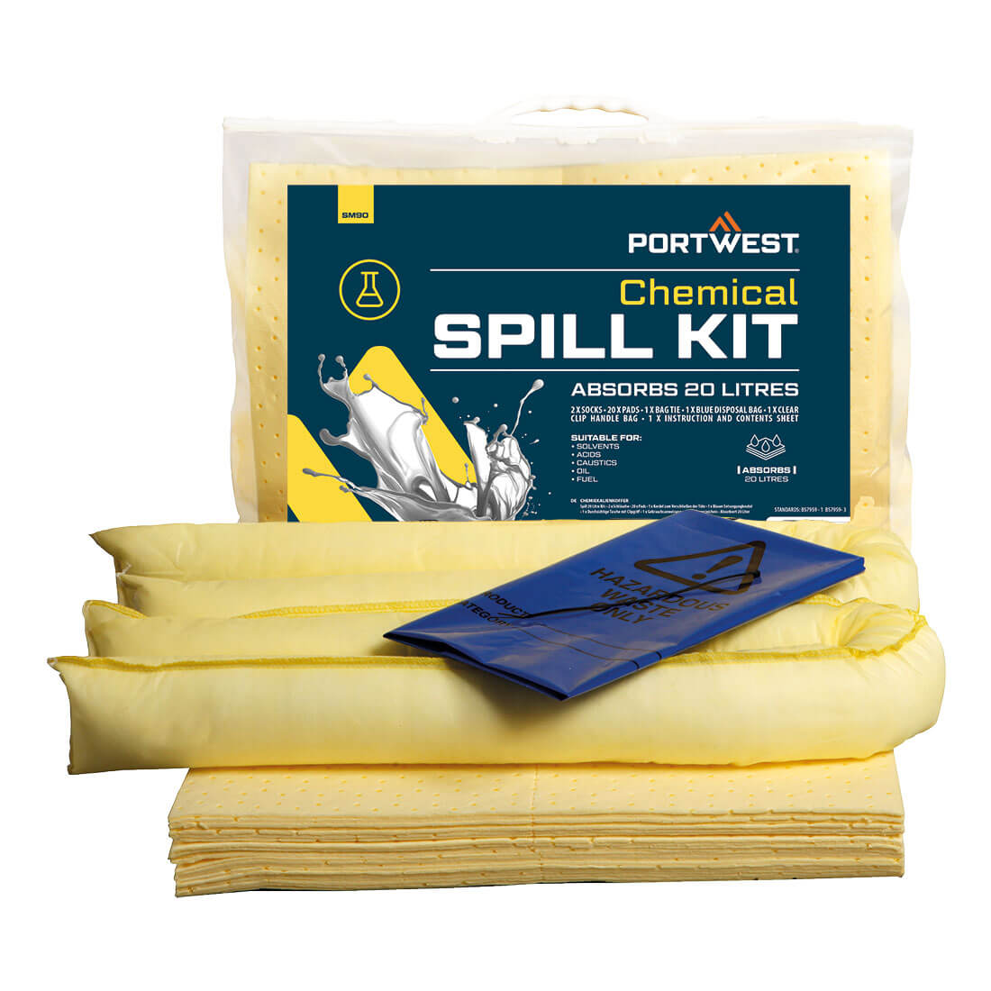 Kit absorbant 20 litres, produits chimiques - Portwest SM90